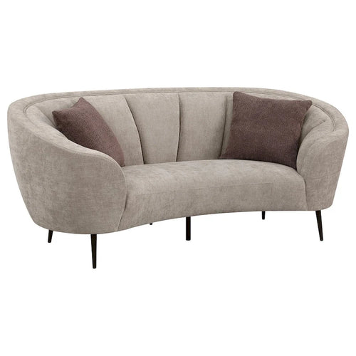 Sofá biplaza curvado de 84 pulgadas en beige con 2 cojines decorativos