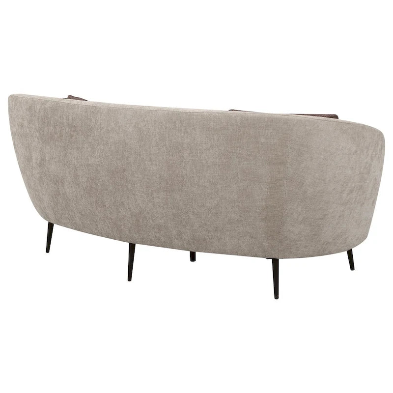 Sofá biplaza curvado de 84 pulgadas en beige con 2 cojines decorativos