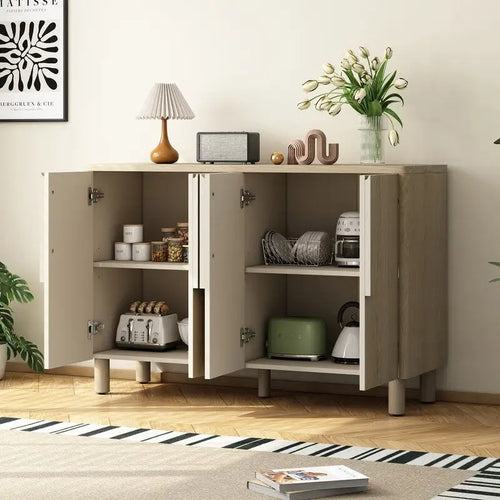Mueble bufet de 4 puertas con estantes ajustables y tiradores en forma de arco