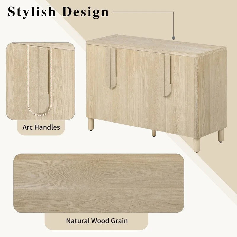 Mueble bufet de 4 puertas con estantes ajustables y tiradores en forma de arco