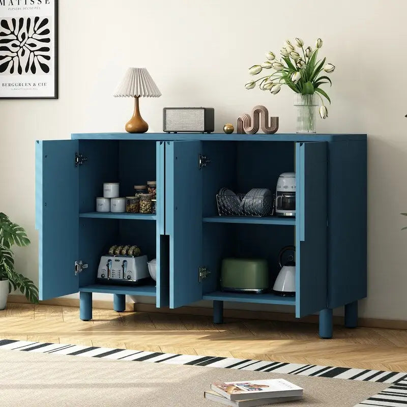 Mueble bufet de 4 puertas con estantes ajustables y tiradores en forma de arco