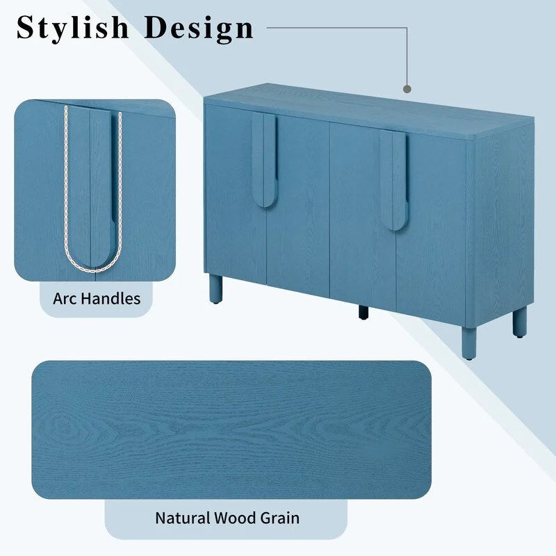 Mueble bufet de 4 puertas con estantes ajustables y tiradores en forma de arco