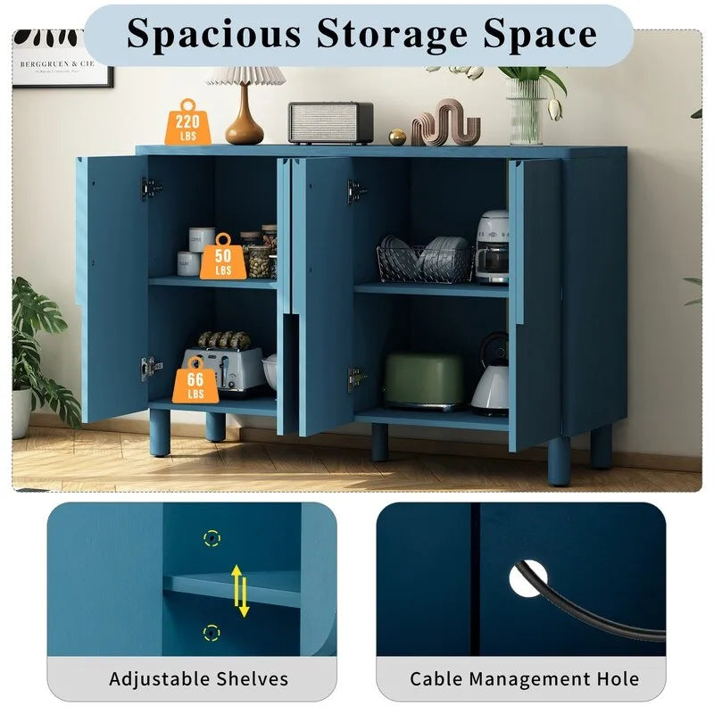 Mueble bufet de 4 puertas con estantes ajustables y tiradores en forma de arco
