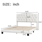 Base de cama tapizada con plataforma, cabecero curvo tipo silla de montar y detalles de rombos capitoné