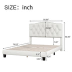 Base de cama tapizada con plataforma, cabecero curvo tipo silla de montar y detalles de rombos capitoné