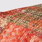 Puf otomano cuadrado, 24 pulgadas, retazos rojos, tapicería de mezcla de algodón
