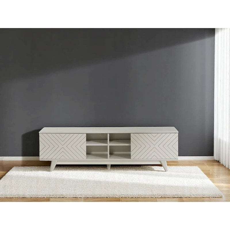 Mueble de TV moderno con armario de 2 puertas y 4 estantes abiertos
