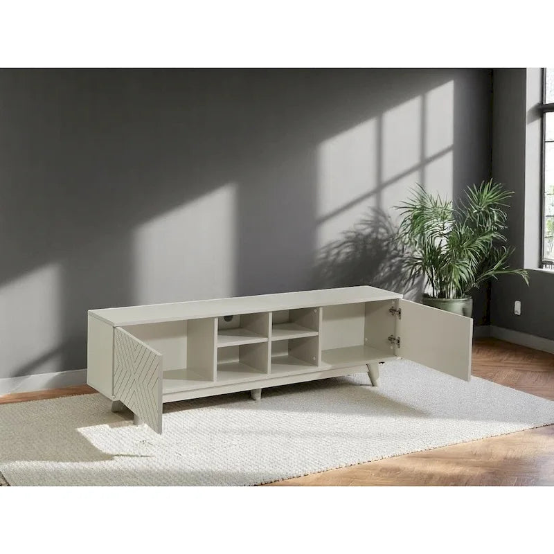 Mueble de TV moderno con armario de 2 puertas y 4 estantes abiertos