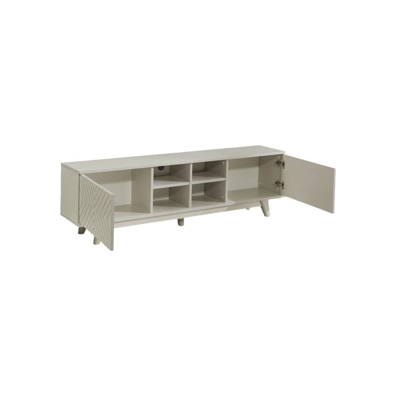 Mueble de TV moderno con armario de 2 puertas y 4 estantes abiertos