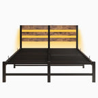 Base de cama de metal tamaño queen con cabecero de madera, luces RGB y estante de almacenamiento