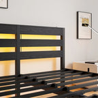 Base de cama metálica Queen con cabecero de madera, iluminación LED y cabecero con almacenamiento