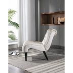 Sillón decorativo de terciopelo beige con capitoné y patas de madera