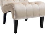 Sillón decorativo de terciopelo beige con capitoné y patas de madera