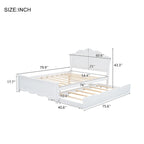 Cama de plataforma de madera tamaño matrimonial con cabecero y cama nido individual