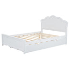 Cama de plataforma de madera tamaño matrimonial con cabecero y cama nido individual