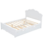 Cama de plataforma de madera tamaño matrimonial con cabecero y cama nido individual