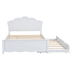 Cama de plataforma de madera tamaño matrimonial con cabecero y cama nido individual