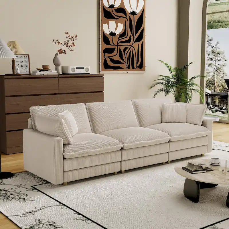 103 Sofá de 4 plazas Corduroy Modern Classic con asiento profundo y 4 cojines