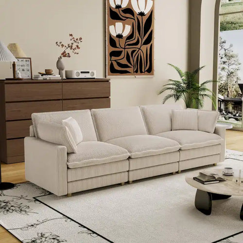 103 Sofá de 4 plazas Corduroy Modern Classic con asiento profundo y 4 cojines