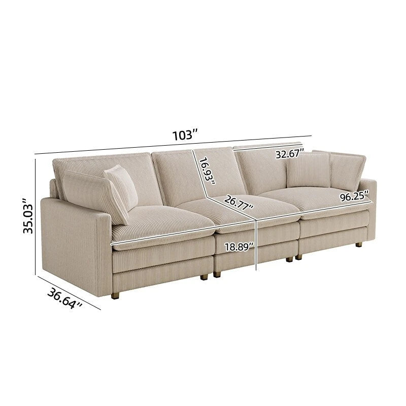 103 Sofá de 4 plazas Corduroy Modern Classic con asiento profundo y 4 cojines
