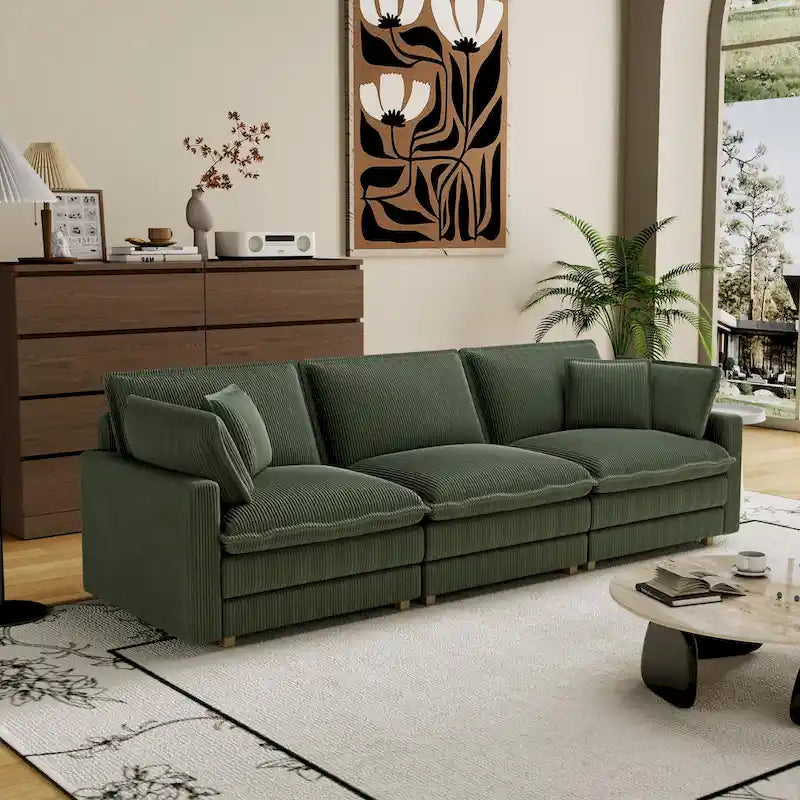 103 Sofá de 4 plazas Corduroy Modern Classic con asiento profundo y 4 cojines