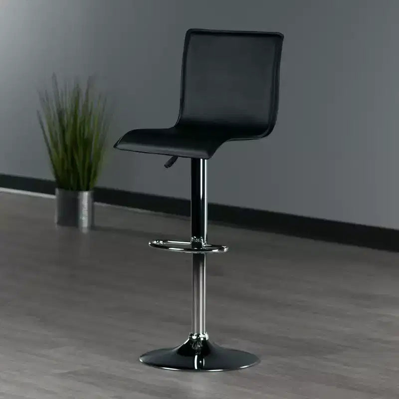 Taburete de bar Winsome Spectrum con respaldo alto en forma de L, elevación neumática, altura ajustable, color negro/metal: Piel sintética, giratorio, capacidad de 90 kg