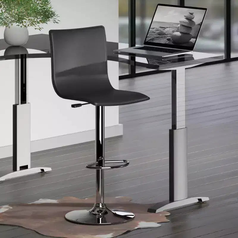 Taburete de bar Winsome Spectrum con respaldo alto en forma de L, elevación neumática, altura ajustable, color negro/metal: Piel sintética, giratorio, capacidad de 90 kg