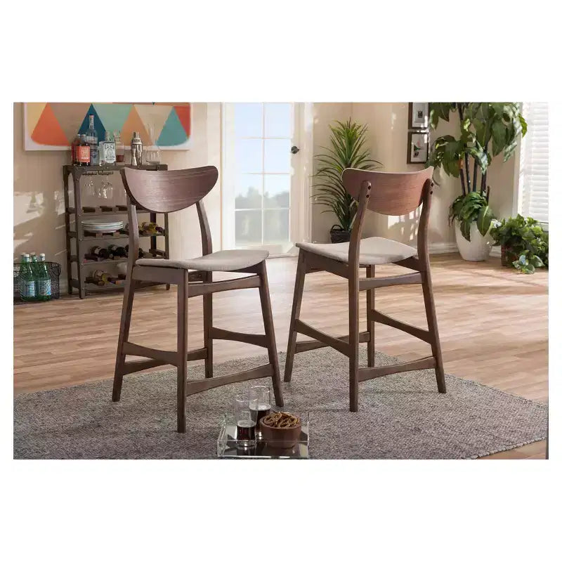 Banco de bar de altura de mostrador Baxton Studio de 24 pulgadas, estilo escandinavo moderno retro de mediados de siglo, tapizado en tela, con acabado de madera - Gris claro