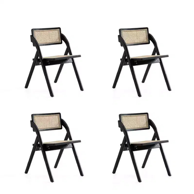 Set of 4 Lambinet Cane Folding Dining Chairs Black/Natural - Manhattan Comfort: Ash Frame, No Assembly Required