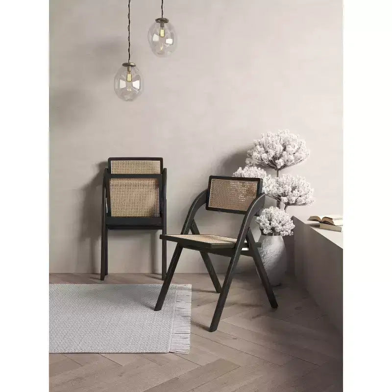 Juego de 4 sillas de comedor plegables de caña Lambinet negras/naturales - Manhattan Comfort: Estructura de fresno, no requiere montaje