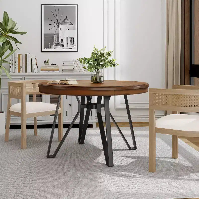 Christopher Knight Home Mesa de comedor redonda Will de 46.85" con tablero y patas de horquilla para 4 personas, fresno claro