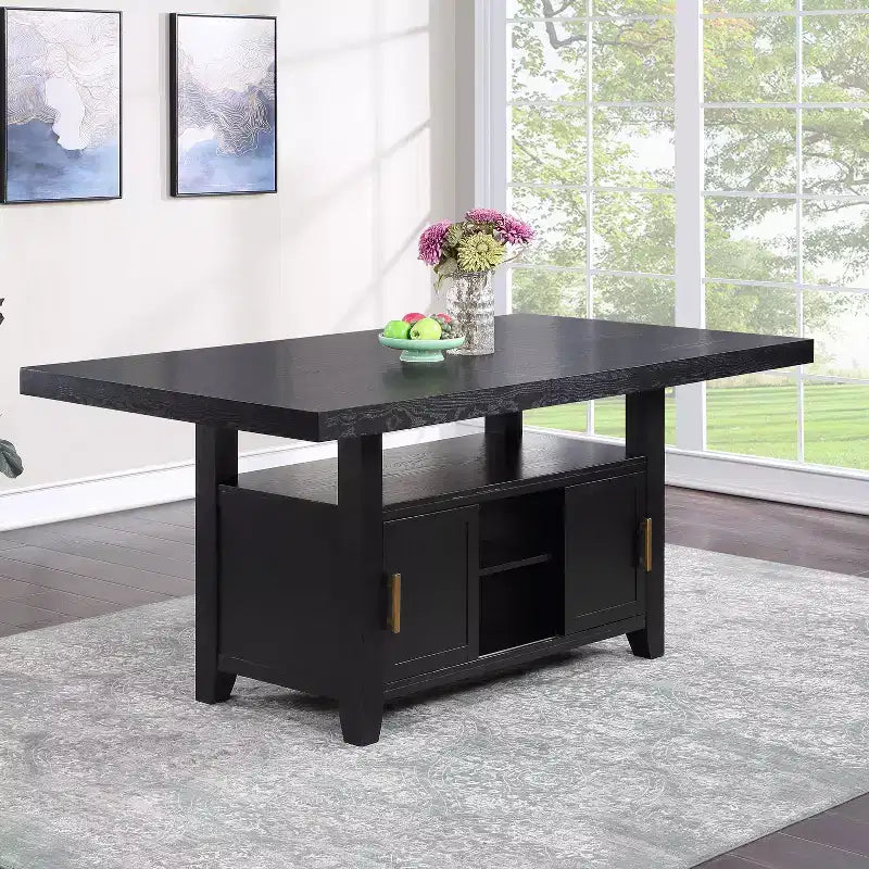 Mesa de comedor a la altura de la encimera Yves con almacenamiento color carbón desgastado - Steve Silver Co.