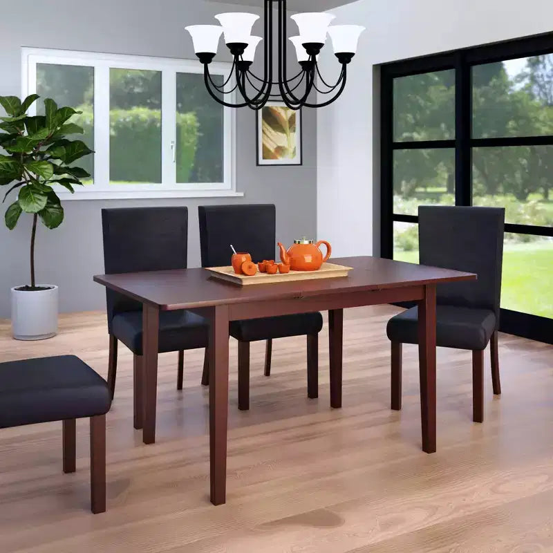Mesa de comedor extensible Darren Nogal - Winsome: Extensión de mariposa autoalmacenable, Asientos para 6