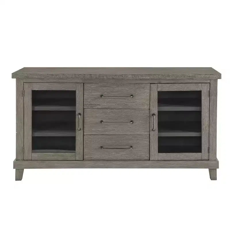 Mila Server Washed Gray - Steve Silver Co.: Estilo Contemporáneo, Acabado de Chapa, Puertas de Cristal, 3 Cajones