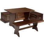 3pc Colby L Shaped Bench and Backless Nook Dining Set Brown - Linon: Wood Frame, 5-Seater, Trestle Base