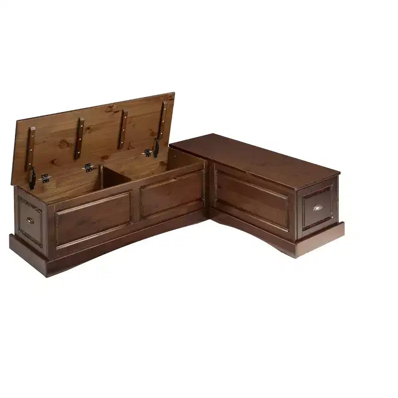 Juego de comedor de rincón en forma de L Colby de 3 piezas con banco sin respaldo, color marrón - Linon: Estructura de madera, 5 asientos, base de caballete