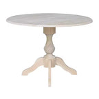 Mesa de comedor redonda con tablero abatible Blake de 42 pulgadas sin acabado - International Concepts: Compacta, con base de pedestal