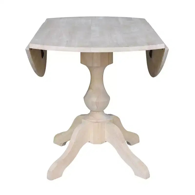 Mesa de comedor redonda con tablero abatible Blake de 42 pulgadas sin acabado - International Concepts: Compacta, con base de pedestal