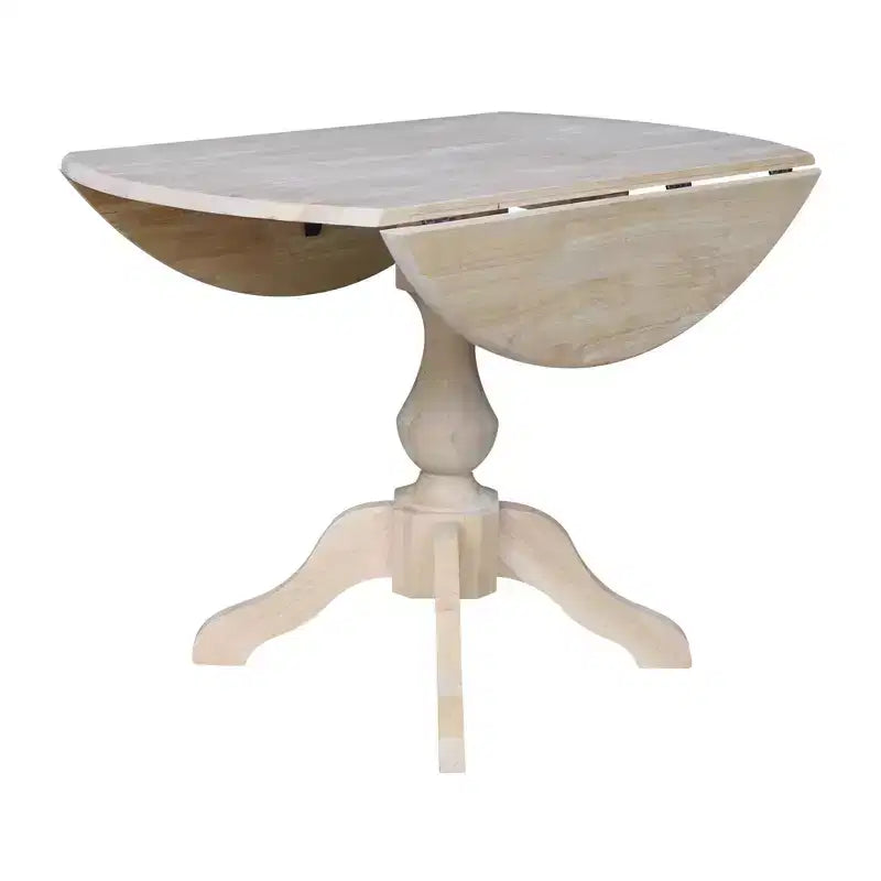 Mesa de comedor redonda con tablero abatible Blake de 42 pulgadas sin acabado - International Concepts: Compacta, con base de pedestal