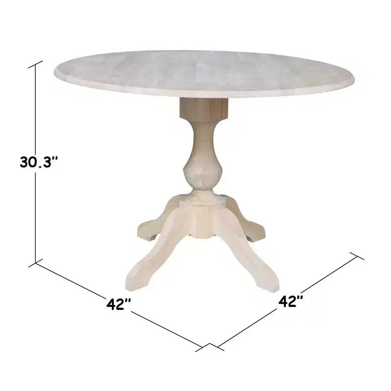 Mesa de comedor redonda con tablero abatible Blake de 42 pulgadas sin acabado - International Concepts: Compacta, con base de pedestal