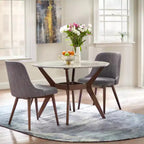 Juego de comedor redondo de 3 piezas Buylateral Saville moderno de mediados de siglo con imitación de mármol Nogal/Gris