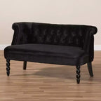 Sofá biplaza tapizado de terciopelo contemporáneo estilo victoriano de lino negro - Baxton Studio: elegante, de poliéster, diseño capitoné, estructura de madera
