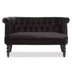 Sofá biplaza tapizado de terciopelo contemporáneo estilo victoriano de lino negro - Baxton Studio: elegante, de poliéster, diseño capitoné, estructura de madera