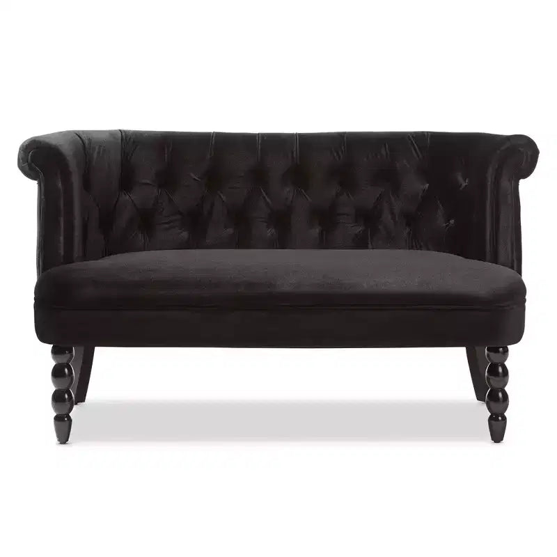 Sofá biplaza tapizado de terciopelo contemporáneo estilo victoriano de lino negro - Baxton Studio: elegante, de poliéster, diseño capitoné, estructura de madera