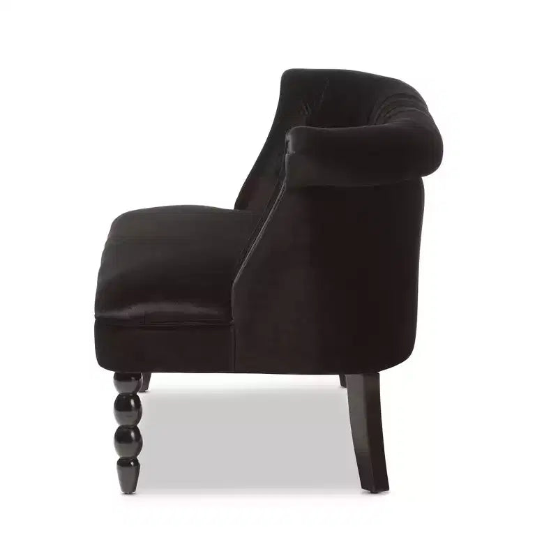 Sofá biplaza tapizado de terciopelo contemporáneo estilo victoriano de lino negro - Baxton Studio: elegante, de poliéster, diseño capitoné, estructura de madera
