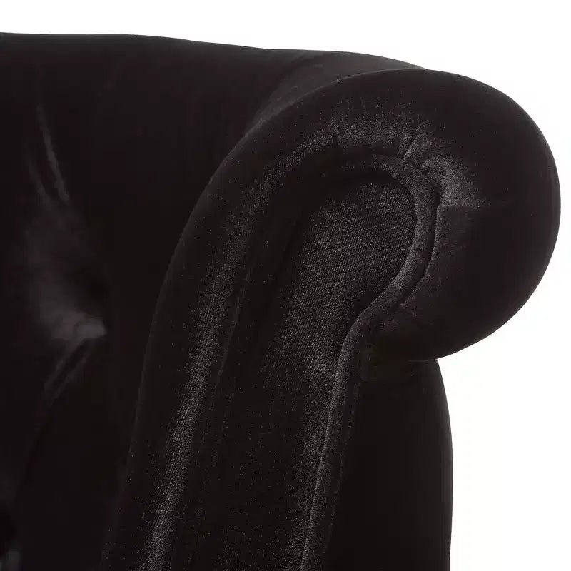 Sofá biplaza tapizado de terciopelo contemporáneo estilo victoriano de lino negro - Baxton Studio: elegante, de poliéster, diseño capitoné, estructura de madera
