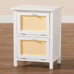 Sariah Wood Rattan 2 Door Nightstand White - Baxton Studio