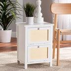 Sariah Wood Rattan 2 Door Nightstand White - Baxton Studio