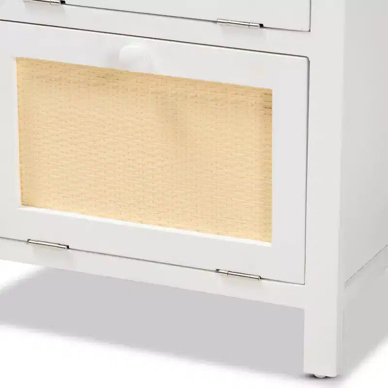 Sariah Wood Rattan 2 Door Nightstand White - Baxton Studio