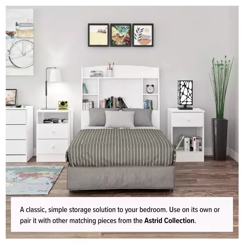 Cómoda doble de 6 cajones Prepac Astrid de 26.85 pulgadas para dormitorio, cómoda ancha, muebles de dormitorio, color blanco